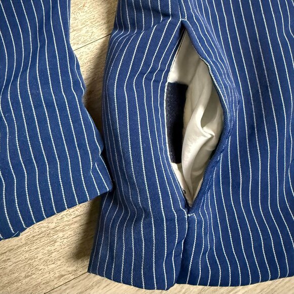 70s Vintage Spinnerin Jacket MEDIUM Blue and White Stripes Virgin Wool - Picture 7 of 12